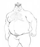 bandage belly body_hair bottomwear chest_hair clothed clothing happy_trail male mohawk musclegut muscular navel nipples overweight overweight_male pants pecs solo topless bigboarjun fb1907 lifewonders tokyo_afterschool_summoners ashigara_(tas) bear mammal hi_res monochrome