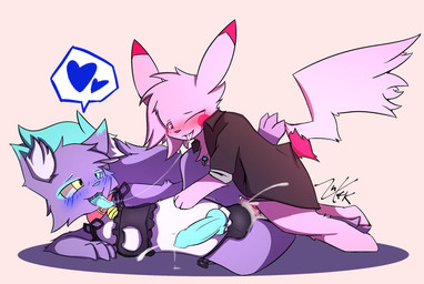 anal anal_penetration animal_genitalia animal_penis anthro anthro_on_anthro anthro_penetrated anthro_penetrating anthro_penetrating_anthro biped blush bodily_fluids canine_genitalia canine_penis clothed clothed_sex clothing cum cum_in_ass cum_inside duo erection genital_fluids genitals heart_symbol knot male male/male male_penetrated male_penetrating male_penetrating_male penetration penis saliva saliva_string sex simple_background speech_bubble tongue tongue_out white_background unknown_artist unknown_artist_signature nintendo pokemon reimachu domestic_cat felid feline felis generation_1_pokemon mammal pikachu pokemon_(species) hi_res signature source_request