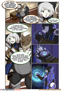 ambiguous_gender anthro biped bulge chair clothing curled_tail dialogue furniture inside male open_mouth overweight overweight_anthro overweight_male patreon_logo patreon_username standing tail text sollyz patreon canid canine canis felid lagomorph leporid lion mammal pantherine rabbit wolf 2020 comic english_text url