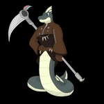 anthro apode clothing coat fangs fin gloves handwear jewelry legless male melee_weapon necklace polearm scales scythe serpentine shirt solo teeth topwear weapon conditional_dnp notkastar draconcopode elapid_(snake) naga reptile scalie sea_snake snake 1:1 alpha_channel