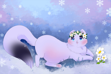 3_toes anatomically_inaccurate anatomically_inaccurate_pawpads belly belly_blush big_belly black_tail blue_eyes blush body_blush chubby_cheeks crown crown_only eyelashes feet female female_feral feral fern flower flower_crown fluffy fluffy_tail fur grey_body grey_fur grey_tail headgear headgear_only light long_tail lying_on_ground multicolored_body multicolored_fur neck_tuft no_pupils on_ground open_mouth open_smile outside pawpads paws pink_nose pink_pawpads plant pregnant pregnant_female pregnant_feral quadruped small_nose smile snow snowing solo tail toes tuft two_tone_tail white_flower winter black_kitty mammal mustelid musteline stoat true_musteline weasel 2023 colored digital_drawing_(artwork) digital_media_(artwork) english_description lighting shaded