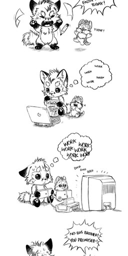 ambiguous_gender anthro bodily_fluids computer controller dialogue duo eating electronics eyes_closed featureless_crotch food frown game_controller laptop nude onomatopoeia open_mouth paper pawpads pencil_(object) popcorn popcorn_bucket smile sound_effects sweat television text thought_bubble silverfox5213 lil_nug silverfox5213_(character) canid canine canis fox mammal wolf 2024 black_and_white comic english_text hi_res monochrome male_(lore)