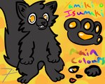 anthro black_body black_fur fluffy fluffy_tail fur male mischievous orange_eyes pawbs pawpads paws solo tail forestyamikito_(artist) yamikito_isumaki canid canine canis mammal wolf 5:4 model_sheet