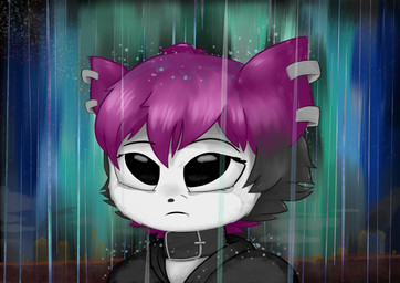 alternative_fashion anthro biped blush clothed clothing collar ear_piercing emo eye_bags facial_piercing female frown fully_clothed hair hoodie lip_piercing looking_at_viewer looking_up outside piercing purple_hair raining sad solo topwear water trimo veronica_(e254e) domestic_cat felid feline felis mammal absurd_res bust_portrait hi_res huge_filesize portrait