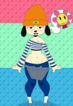 anthro blush clothed clothing female femboy flower hat headgear headwear looking_at_viewer low-riding male open_mouth plant solo thick_thighs wide_hips somescrub parappa_the_rapper sony_corporation sony_interactive_entertainment parappa sunny_funny canid canine canis domestic_dog elemental_creature elemental_humanoid flora_fauna flower_creature flower_humanoid humanoid mammal plant_humanoid digital_media_(artwork) hi_res