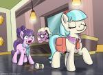 beverage coffee cutie_mark eyes_closed eyewear female food fur glasses group hair multicolored_hair pencil_(object) pink_body pink_fur purple_body purple_fur purple_hair sassy two_tone_hair white_body white_fur white_hair muffinshire friendship_is_magic hasbro my_little_pony coco_pommel_(mlp) registration_pony_(mlp) suri_polomare_(mlp) earth_pony equid equine horse mammal pony 2014