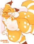 abstract_background anthro arm_support belly blep blush blush_lines brown_body brown_fur casual_nudity cheek_tuft claws closed_smile eyes_closed facial_tuft featureless_chest featureless_crotch femboy finger_claws fingers fur hair happy hip_tuft huge_hips male mouth_closed multicolored_body multicolored_fur navel orange_hair overweight overweight_anthro overweight_male pawpads paws pink_pawpads pink_tongue sitting_on_side smile tail thick_thighs tongue tongue_out tuft white_body white_fur wide_hips yellow_body yellow_fur chainsdoodles mammal unknown_species 2025 cel_shading character_request digital_media_(artwork) hi_res shaded signature