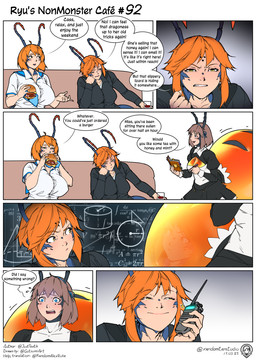 angry antennae_(anatomy) big_breasts black_clothing black_jacket black_topwear blue_eyes breasts brown_hair burger clothing eating electronics female food gradient_background group hair half-closed_eyes holding_burger holding_food holding_notebook holding_object holding_pen holding_phone jacket looking_at_another maid_uniform math medium_breasts monster_girl_(genre) narrowed_eyes orange_hair pen phone shirt short_hair simple_background smile topwear trio uniform white_clothing white_shirt white_topwear yellow_eyes gutsumi randomtanstudio ryu's_non_monster_cafe agatha_stuart_brightshire casadorro_(randomtanstudio) fives_(randomtanstudio) animal_humanoid ant ant_humanoid arthropod arthropod_humanoid honeypot_ant humanoid hymenopteran hymenopteran_humanoid insect insect_humanoid wasp_humanoid comic hi_res