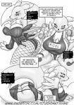 anthro belly big_breasts blush breasts butt cleavage clothed clothing dialogue erection female holding_shower_head holding_sponge lingerie mind_control personality_change swimwear tail text natsumemetalsonic bandai_namco digimon canid canine digimon_(species) mammal renamon 2017 comic english_text greyscale japanese_text monochrome url