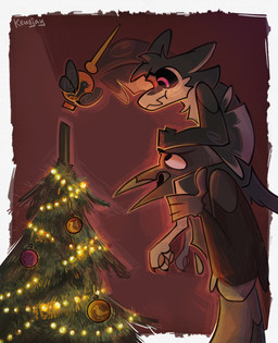 3_fingers 3_toes 4_ears 4_fingers anthro beak black_beak black_body black_eyes black_feathers black_finger_claws black_fur black_sclera black_toe_claws carrying_another chest_tuft christmas_decorations christmas_lights christmas_tree claws concentration countershading decorating decoration digitigrade duo feathered_wings feathers feet fingers fur grey_body grey_feathers grey_fur hair height_assist holidays inside looking_at_another looking_up male markings multi_ear multicolored_body nude open_beak open_mouth plant purple_eyes side_view simple_background sitting_on_shoulders size_difference string_lights tail text toes tree tuft tufted_fur white_body white_feathers white_fur winged_arms wings keuejay christmas new_year new_year_2025 fyr_(fenrir784) venar avali avian bird corvid corvus_(genus) crow oscine passerine 2025 artist_name colored digital_drawing_(artwork) digital_media_(artwork) english_text hi_res shaded signature simple_shading