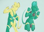 accessory anthro balls bulge butt ear_piercing genitals goo_transformation green_body kneeling latex looking_down male piercing rear_view simple_background slime solo tail transformation yellow_body azzybunn dragon_ball dragon_ball_super quitela mammal mouse murid murine rodent