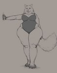 anthro belly big_breasts breasts clothed clothing curvy_figure female fur looking_at_viewer slightly_chubby solo tail thick_thighs voluptuous wide_hips thiccomode canid canine canis mammal wolf absurd_res hi_res monochrome