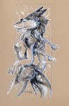 anthro braided_hair butt claws female fur grey_body grey_fur hair nude simple_background snow solo tan_background tan_body tan_fur white_body white_eyes white_fur heather_bruton sergal 2024 painting_(artwork) traditional_media_(artwork)