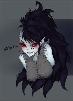 alternative_fashion big_breasts black_hair breasts clothing female grey_background grey_body grey_clothing grey_shirt grey_skin grey_tank_top grey_topwear hair half-shaved_head long_hair not_furry pointy_ears red_eyes shirt side_shave simple_background solo tank_top topwear slugbox adventure_time cartoon_network marceline_abadeer demon half_demon humanoid vampire bust_portrait digital_media_(artwork) portrait