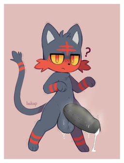 anthro balls big_balls big_penis biped black_body black_fur black_penis blush bodily_fluids border chest_tuft dripping erection fur genital_fluids genitals huge_penis looking_at_viewer male male_anthro musky_penis on_hind_legs penile_spines penis precum precum_drip question_mark red_body red_eyes red_fur shaking simple_background small_but_hung solo standing stripes sweat sweaty_balls sweaty_genitalia sweaty_penis thick_penis trembling tuft white_border yellow_sclera bakap nintendo pokemon generation_7_pokemon litten pokemon_(species) alternate_version_at_source