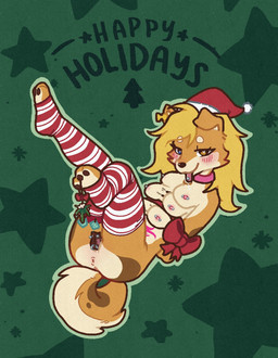 animal_genitalia animal_vulva anthro asymmetrical_hair bdsm blonde_hair blush bondage bound breasts canine_genitalia canine_vulva christmas_clothing christmas_headwear christmas_legwear christmas_stocking clothing collar condom condom_decoration curled_tail ear_piercing ear_tag female fur furgonomic_piercing furgonomics genital_piercing genitals gift_wrapped graded_belly guiche_piercing hair hat headgear headwear heart_eyes heart_symbol heterochromia holidays legwear mistletoe mistletoe_on_feet mottled mottled_body mottled_fur mottled_genitalia mottled_vulva multi_breast multi_nipple nipple_piercing nipples piercing plant ribbon_bondage ribbons santa_hat sexual_barrier_device solo stockings tail tongue tongue_piercing vulva vulva_piercing womb_tattoo conditional_dnp viotailed christmas lau_miha_petit_(x45boy) mona_alua_atrishi bird_dog canid canine canis cocker_spaniel domestic_dog hunting_dog mammal mixed_breed shiba_inu spaniel spitz hi_res