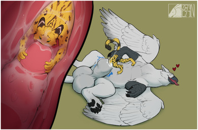 animal_genitalia anthro balls beak big_balls big_sheath claws cock_vore duo eyes_closed feathers feet fur genitals green_background green_eyes head_first heart_symbol huge_balls huge_sheath internal logo male male/male male_pred male_prey orange_body orange_fur partially_inside penile penile_spines penis sheath sheath_play simple_background size_difference solo_focus talons toes vore white_body white_feathers wings zeanlain mythology avian cheetah felid feline gryphon mammal mythological_avian mythological_creature 2024 artist_logo colored