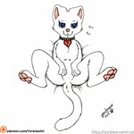 anthro bent_legs blue_eyes butt collar crotch_lines domestic_cat feet felid feline felis female foot_fetish foot_focus grabbing_belly hi_res leg_grab leg_markings legs_in_air looking_at_viewer lying mammal markings on_back patreon patreon_artist patreon_logo patreon_username pawpads paws presenting_belly presenting_crotch purring pussycat_tiger smile smiling_at_viewer solo spread_legs spreading tail text traditional_media_(artwork) url yordraw