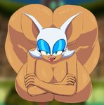 anthro big_breasts big_butt breasts butt fangs female fur green_eyes huge_breasts huge_butt hyper hyper_butt lipstick makeup nude nude_anthro solo teeth thick_thighs white_body white_fur wide_hips rougethedaisy sega sonic_the_hedgehog_(series) rouge_the_bat absurd_res hi_res