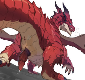 anus bodily_fluids erection feral genital_fluids genitals horn male nude penis red_body simple_background solo tail white_background wings megaguramu mythology dragon mythological_creature mythological_scalie scalie hi_res