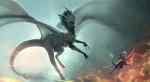 2018 claws detailed_background digital_media_(artwork) dragon duo european_mythology feral fire flying hi_res horn jaiette membrane_(anatomy) membranous_wings mythological_creature mythological_scalie mythology scales scalie spines tail western_dragon wings