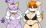 anthro areola big_breasts black_bra black_clothing black_panties black_underwear blush blush_lines bodily_fluids bra bra_strap breasts brown_eyeshadow camel_toe cat_panties choker cleavage clothed clothing clothing_grab curvy_figure dipstick_ears dipstick_tail duo ear_markings embarrassed eyelashes female female_anthro floppy_ears fur gloves grey_background hair handwear head_tuft jewelry lace_bra lace_panties long_ears long_eyelashes looking_at_viewer lop_ears markings mature_anthro mature_female multicolored_ears narrowed_eyes navel necklace nipple_outline nipples orange_body orange_fur orange_hair panties purple_areola purple_body purple_fur purple_nipples side-tie_panties simple_background smile sweat sweatdrop tail tail_markings tan_body tan_fur thick_thighs translucent translucent_bra translucent_clothing translucent_panties translucent_underwear tuft underwear voluptuous white_body white_bra white_clothing white_fur white_gloves white_handwear white_panties white_underwear wide_hips yellow_eyes a1x1az sega sonic_the_hedgehog_(series) blaze_the_cat vanilla_the_rabbit domestic_cat felid feline felis lagomorph leporid mammal rabbit absurd_res hi_res