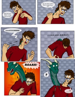 2_heads 4_horns biped brown_hair clothing detailed_background dialogue eye_contact eyes_closed fang_growth feral forced forced_transformation green_body green_scales growth hair head_growth horn human_to_feral inside looking_at_another male multi_head multi_horn neck_expansion onomatopoeia pain scales solo sound_effects species_transformation speech_bubble tan_body tan_skin text torn_clothing transformation ichikowindgryphon european_mythology greek_mythology mythology dragon human hydra mammal mythological_creature mythological_scalie scalie 2010 absurd_res comic english_text hi_res