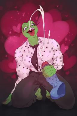 anthro bodily_fluids cum cum_in_mouth cum_inside cumshot cumshot_in_mouth duo ejaculation eyelashes female genital_fluids genitals handjob heart_symbol long_eyelashes male male/female muscular muscular_anthro muscular_female penile penis sex solo tongue tongue_out vein veiny_penis kandkaru reptile scalie turtle absurd_res hi_res