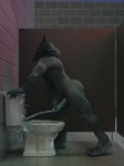 anthro bathroom bodily_fluids cum cum_in_toilet cumshot ejaculation genital_fluids male masturbation public public_restroom restroom_stall solo toilet bombaybeano 3d_(artwork) absurd_res blender_(artwork) digital_media_(artwork) hi_res