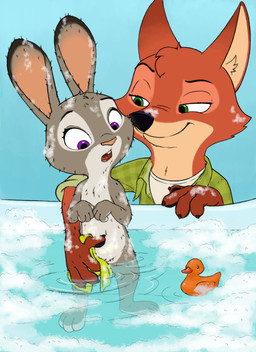adult_on_toddler adult_on_young age_difference aged_down aged_up anthro bath bathing bathtub buckteeth clothing duo feet female female_anthro fingers fur genitals grey_body grey_fur half-closed_eyes holding_object holding_towel loli looking_at_another male male/female male_anthro narrowed_eyes naughty_face naughty_smile nude nude_anthro nude_female older_anthro older_male open_mouth partially_submerged rubber_duck shirt smile soap standing teeth toddler toes topwear towel vulva water wet young young_anthro young_female younger_anthro younger_female hareluca disney zootopia judy_hopps nick_wilde canid canine european_rabbit fox lagomorph leporid mammal oryctolagus rabbit red_fox true_fox 2025 absurd_res digital_media_(artwork) hi_res story story_in_description