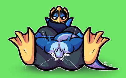 3_toes anthro anthro_on_anthro anthro_penetrated anthro_penetrating anthro_penetrating_anthro anus balls big_butt black_body black_eyes black_feathers blue_balls blue_body blue_feathers blue_perineum bodily_fluids butt cum cum_from_vagina cum_in_vagina cum_inside cum_on_butt cum_splatter duo feathers feet female female_penetrated from_front_position genital_fluids genitals half-closed_eyes hug interspecies legs_up lying male male/female male_penetrating male_penetrating_female membrane_(anatomy) missionary_position motion_lines narrowed_eyes on_back penetration perineum pink_anus sex thick_thighs thrusting toes vaginal vaginal_penetration webbed_feet ultilix nintendo pokemon ulti_(ultilix) empoleon generation_4_pokemon lizard pokemon_(species) reptile scalie 2025