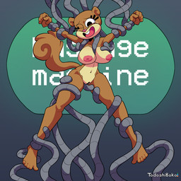 anthro bodily_fluids bound crying_laughing female grope laugh machine nude nude_female one_eye_closed solo tears tentacles tickle_torture tickling tadashibaka nickelodeon spongebob_squarepants sandy_cheeks mammal rodent sciurid tree_squirrel 1:1 hi_res