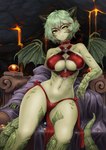 chair clothed clothing coin female furniture horn lava membrane_(anatomy) membranous_wings skimpy solo throne underground wings yellow_eyes barbariank mythology green_dragon_(barbariank) animal_humanoid dragon dragon_humanoid humanoid mythological_creature mythological_scalie scalie hi_res