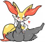 anthro big_butt blush butt female genitals pussy semi-anthro short_stack simple_background solo spread_pussy spreading thick_thighs wakasumire nintendo pokemon braixen generation_6_pokemon pokemon_(species)