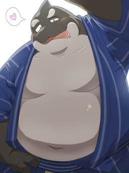 anthro belly big_belly black_body bodily_fluids drooling heart_symbol kemono male overweight overweight_male saliva simple_background solo tongue tongue_out white_body emufu vtuber aquatic cetacean dolphin mammal oceanic_dolphin orca toothed_whale 2026 3:4 hi_res
