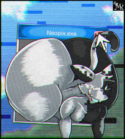 anthro big_butt butt femboy huge_butt hyper hyper_butt male nude open_mouth smile solo tail thick_thighs wide_hips x_eyes k'draws computer_virus_(species) digital_creature domestic_cat felid feline felis mammal hi_res