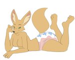 ageplay anthro big_ears breasts calves_up closed_smile clothed clothing diaper featureless_breasts female fur glistening glistening_eyes green_eyes infantilism inner_ear_fluff looking_at_viewer lying mouth_closed on_front orange_body orange_fur roleplay side_view simple_background smile solo tan_inner_ear_fluff topless tuft wearing_diaper white_background hardscales nintendo star_fox fara_phoenix canid canine fennec_fox fox mammal true_fox hi_res
