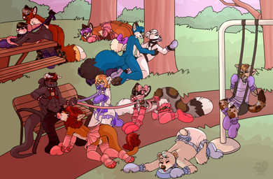 accessory ageplay anthro anthro_on_anthro ass_up backsack balls bench black_body black_fur black_hair black_tail blonde_hair blue_body blue_fur blue_hair blush bodily_fluids bondage_gear bondage_gloves bound bow_(feature) bow_accessory bow_ribbon bowl brown_body brown_fur brown_tail clean_diaper clothed clothing collar container countershading cum cum_in_mouth cum_inside cum_while_penetrated diaper dipstick_tail dominant dominant_male erection exposed_diaper eyebrows eyes_closed fangs from_behind_position fully_clothed fur furgonomics furniture gag gagged genital_fluids genitals grass grey_body grey_fur grey_tail group group_sex hair hair_accessory hair_bow hair_ribbon handwear holding_leash holding_object horn infantilism interspecies kneeling leash leopard_spots looking_down male male/male male_penetrated male_penetrating male_penetrating_male markings multicolored_body multicolored_fur multicolored_tail no_underwear nude on_bench on_ground on_swing open_mouth open_smile oral orgy outside pacifier pacifier_gag park park_bench partially_clothed penetration penis pet_bowl picnic_table plant playground public purple_hair ribbons roleplay sex short_hair shrub sitting sitting_on_swing smile spots submissive submissive_male swing table tail tail_accessory tail_bow tail_markings tail_ribbon tail_tuft teeth topless tree tree_bondage tuft two_tone_body two_tone_fur two_tone_tail wearing_diaper white_body white_diaper white_fur white_hair white_tail subdivisions bear canid canine canis domestic_dog mammal mouse murid murine rodent hi_res