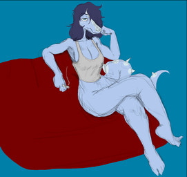 5_toes anthro big_breasts blue_background blue_body blue_eyes blue_hair blue_scales bottomless bottomless_anthro bottomless_female breasts cigarette cleavage clothed clothing curvy_figure feet female freckled_breasts freckled_face freckled_shoulders freckles furniture grey_clothing grey_shirt grey_tank_top grey_topwear hair hair_over_eye holding_cigarette holding_object long_hair long_tail mature_anthro mature_female on_sofa scales shirt side_boob simple_background sitting snout sofa solo spiked_tail spikes spikes_(anatomy) tail tank_top thick_thighs toes topwear voluptuous voluptuous_anthro voluptuous_female wide_hipped_anthro wide_hipped_female wide_hips sakamtosng cavemanon_studios snoot_game nova_(snoot_game) baryonyx dinosaur prehistoric_species reptile saurischian scalie spinosaurid theropod 2025 digital_drawing_(artwork) digital_media_(artwork)