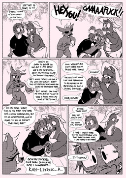 anthro asking_for_permission beach breasts clothed clothing crossdressing dialogue eyewear genitals group hat headgear headwear horn male nipples nude nude_female overweight overweight_anthro overweight_male profanity speech_bubble stressed sun_hat sunglasses surprised text trio vulva swinegarden common_hippopotamus equid equine hippopotamid horse mammal comic english_text greyscale hi_res monochrome