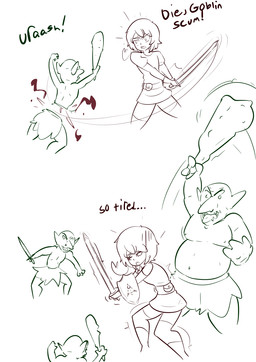 blood bodily_fluids clothed clothing club_(weapon) crossdressing death fight gore group male melee_weapon not_furry shield sword text weapon kittyodic nintendo the_legend_of_zelda link goblin human humanoid mammal digital_drawing_(artwork) digital_media_(artwork) english_text hi_res sketch