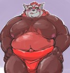 anthro belly biceps blep blush fur green_eyes male musclegut muscular muscular_arms navel nipples outie_navel overweight overweight_male pecs red_body red_fur solo tongue tongue_out exe_exem lifewonders tokyo_afterschool_summoners zhurong_(tas) ailurid mammal red_panda 2022 digital_media_(artwork)