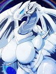 anthro big_breasts blue_eyes breasts female nipple_outline non-mammal_breasts solo thick_thighs wings ddzi_(zini) mythology yu-gi-oh! blue-eyes_white_dragon dragon duel_monster mythological_creature mythological_scalie scalie 3:4 absurd_res hi_res portrait