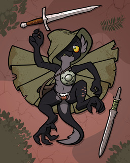 anthro armor breastplate cloak clothing female looking_at_viewer lying melee_weapon on_back panties shield solo sword underwear weapon toonbat dungeons_and_dragons hasbro wizards_of_the_coast kobold scalie 4:5 hi_res