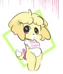 anthro blush blush_stickers bottomless bow_(feature) breasts clothed clothing female fur genitals hair pussy simple_background solo yellow_body yellow_fur vallycuts animal_crossing nintendo isabelle_(animal_crossing) canid canine canis domestic_dog mammal shih_tzu toy_dog low_res