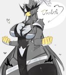 anthro big_breasts breasts female fur grey_body grey_fur simple_background solo thick_thighs wide_hips togetoge nintendo pokemon generation_8_pokemon legendary_pokemon pokemon_(species) urshifu hi_res