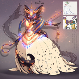 ambiguous_gender animal_print ankh black_body bracelet clothing ear_piercing egyptian egyptian_clothing eyelashes jewelry leopard_print piercing red_eyes solo staff leoiruga nintendo pokemon cofagrigus felid feline generation_5_pokemon generation_6_pokemon humanoid hybrid liepard mammal mega_evolution mega_gardevoir pokemon_(species) 1:1 2025 hi_res reference_image signature