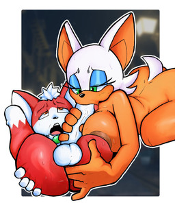 anthro big_breasts blowjob_face blush breasts duo fellatio female fingering male male/female nipples oral penile sex size_difference small_but_hung tail tongue tongue_out tongue_out_fellatio noinxatnite sega sonic_the_hedgehog_(series) sonic_unleashed chip_(sonic) rouge_the_bat bat canid canine canis chihuahua domestic_dog gaia mammal toy_dog absurd_res hi_res
