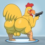 anthro avian_feet backsack balls beak big_balls big_butt black_eyes butt feathered_tail feathers feet genitals gun half-closed_eyes holding_gun holding_object holding_ranged_weapon holding_weapon huge_butt looking_at_viewer looking_back male narrowed_eyes nude nude_anthro nude_male orange_beak orange_feet ranged_weapon rear_view solo tail thick_thighs three-quarter_view weapon yellow_balls yellow_body yellow_feathers yellow_tail colossalstars epic_games family_guy fortnite ernie_the_giant_chicken avian bird chicken galliform gallus_(genus) phasianid 1:1 2024 absurd_res digital_media_(artwork) hi_res