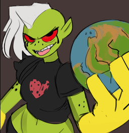 bottomwear breasts clothed clothing female fingers freckles gloves green_body green_skin hair handwear humanoid_pointy_ears midriff navel noseless not_furry planet pointy_ears red_sclera solo teeth tongue tongue_out topwear boonsky disney wander_over_yonder lord_dominator alien alien_humanoid humanoid 2016 hi_res